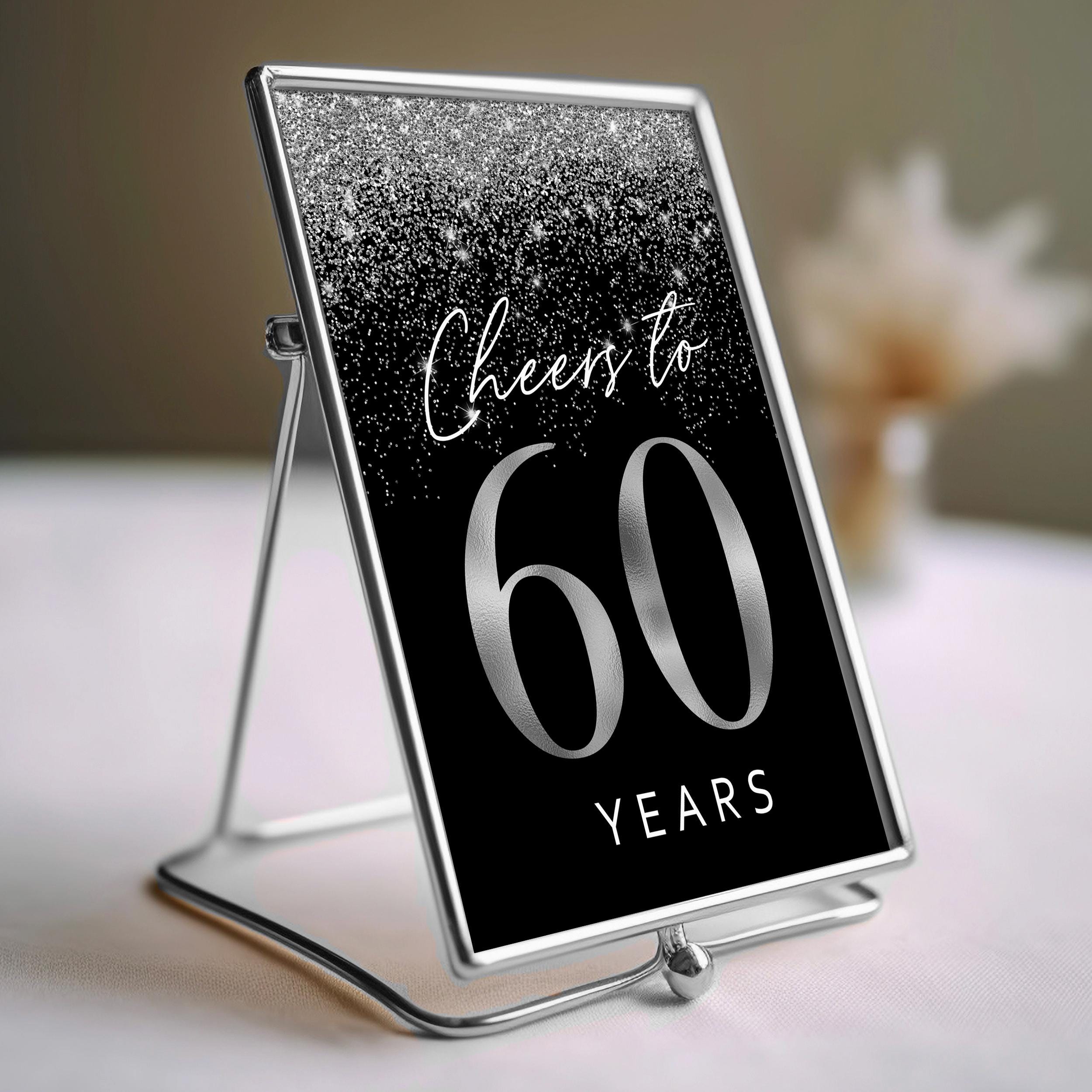 Men's 60th Birthday Signs, Glitter Silver Black Table Decor ...