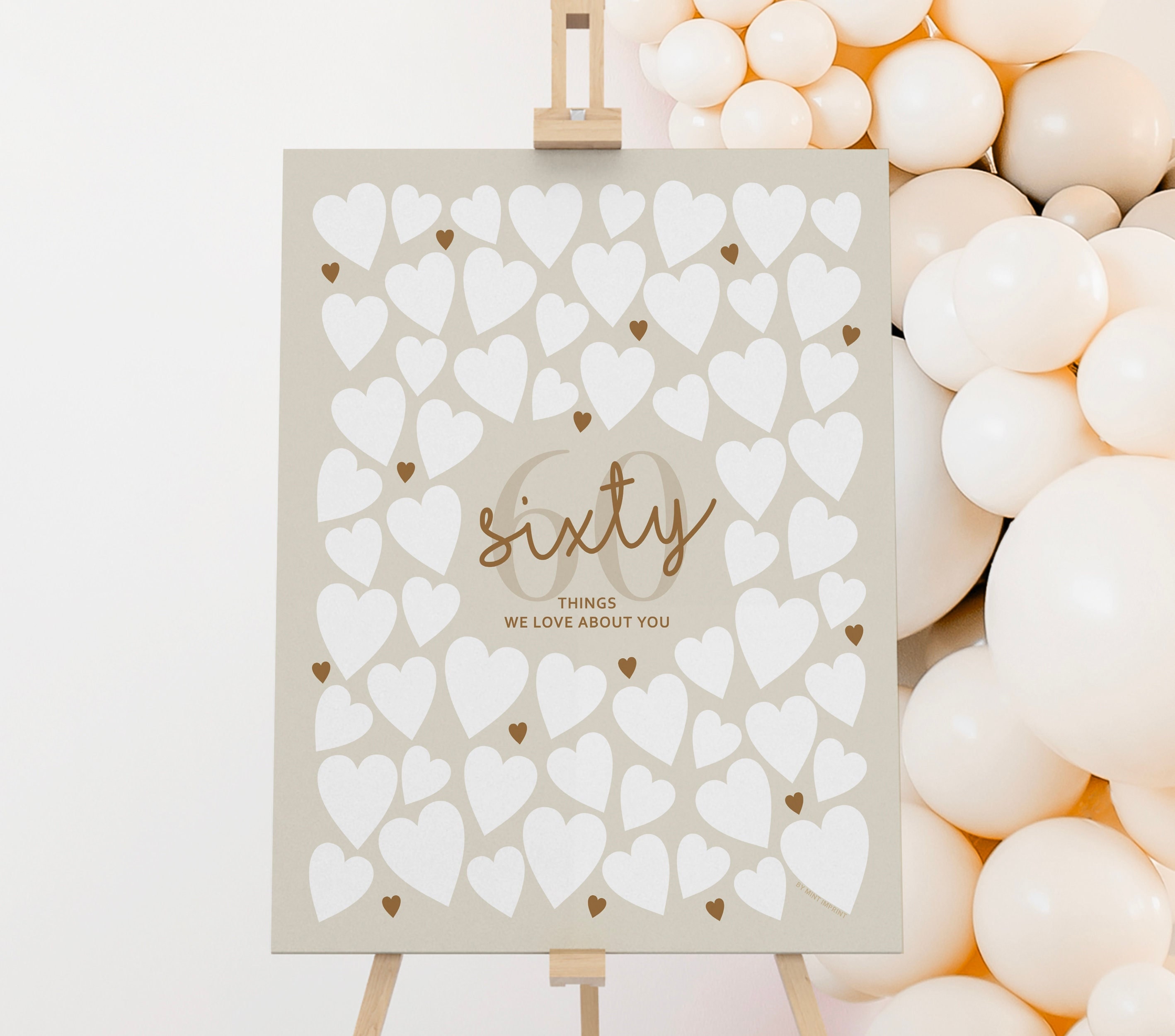 60 Things We Love About You Signature Board Beige 60th Birthday Sign Write Messages Frame It Poster Sixty Reasons Decoration Boho Printable