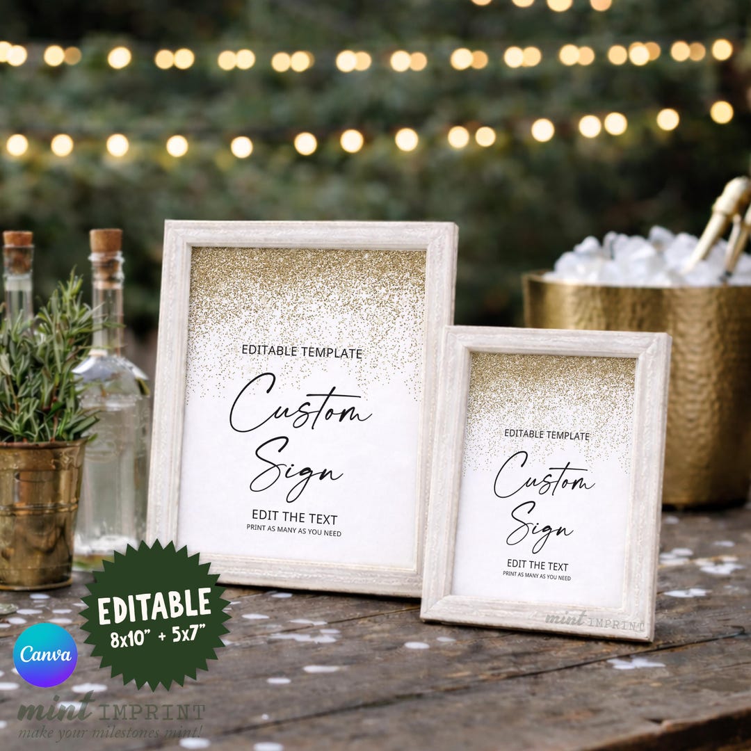 Custom Birthday Table Sign Editable Template, Gold Glitter Party Decor ...