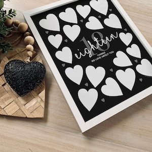 18th Birthday Printable Sign In for Boys Men turning 18 Things We Love About You Write On Poster, Modern Party Decorations Black 18 Reasons