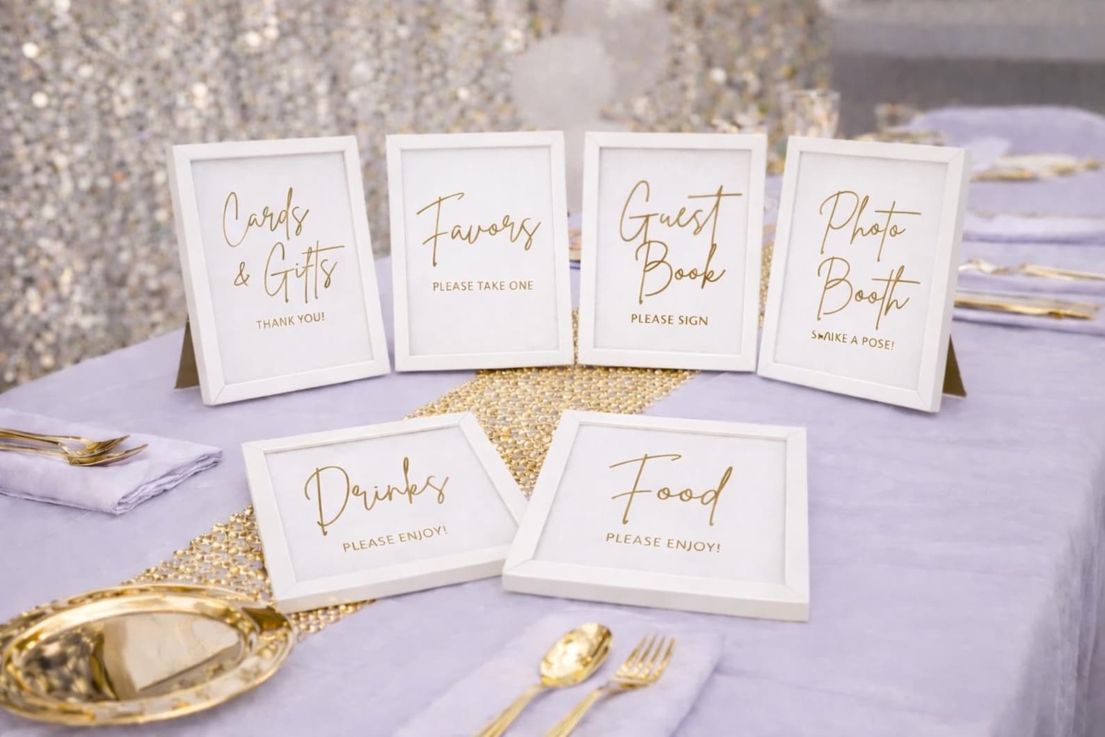 Gold Birthday Table Signs Bundle Cards and Gifts Favors Photo Booth Guest Book Printable Party Signage Digital 6 Set Package
