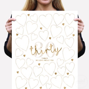 30th Birthday Sign with 30 hearts for 30 reasons why we love the birthday honoree