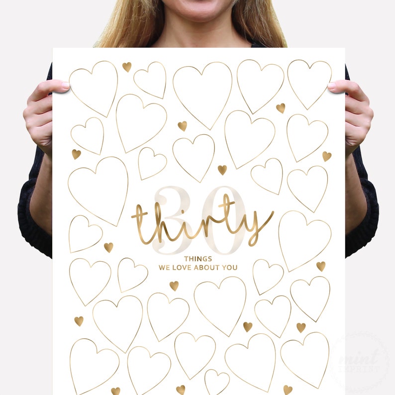30th Birthday Sign with 30 hearts for 30 reasons why we love the birthday honoree