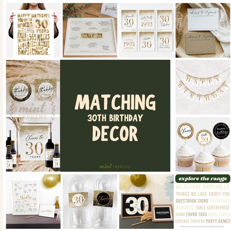 30 cosas que nos encantan de ti: decoración dorada para fiestas, letrero imprimible para el 30.º cumpleaños, para mujeres o hombres. imagen 12