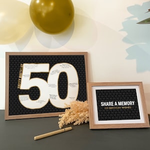 "Geburtstags-Gästebuch-Schild ""50 Jahre"", Geburtstags-Gästebuch-Schild, Geburtstags-Dekoration ""Geburtstag 50 Jahre"" Geburtstag, Zahl 50 Jahre Gold zum selbst ausdrucken."