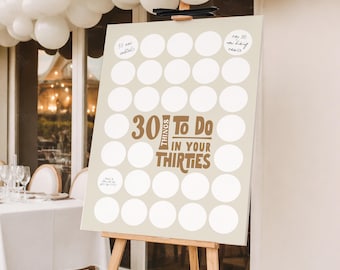 Bucket List 30th, 30 Things To Do In Your Thirties Printable Beige Boho Fill In Birthday Sign, Fun Guestbook Alternative Goals by Thirty