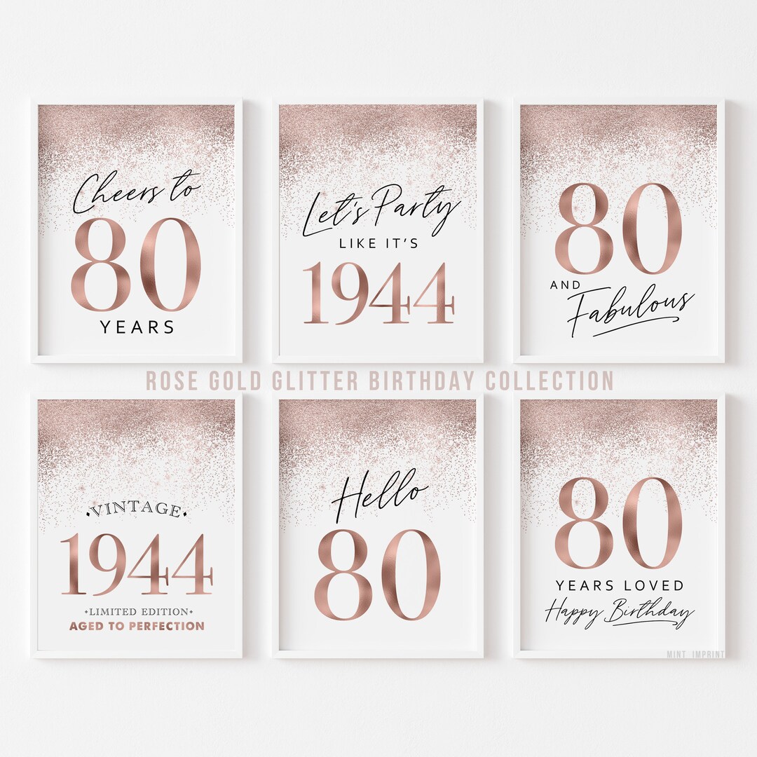 Printable 80th Birthday Party Decorations for Women Rose Gold 80 ...
