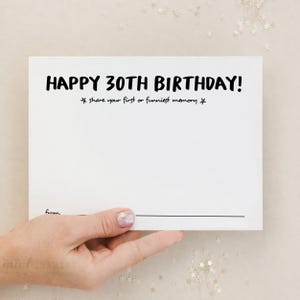 Tarjetas de recuerdo para mensajes de invitados del 30 cumpleaños, Quiz de fiesta original y divertido, DO1 (Imprimible)