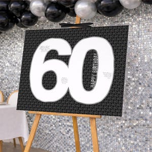 60th Guest Sign, Write In Number 60 Memory or Signature Silver Birthday Poster (Digital)