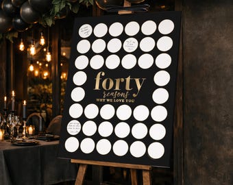 40 raisons pour lesquelles nous vous aimons, décoration de fête 40e anniversaire pour hommes, noir et or, cercles à imprimer