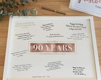 90th Birthday Guest Signature Board, Rose Gold Decoration Women, 90 Years Memories (Printable)