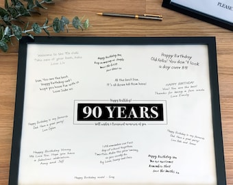 90th Birthday Guest Book Alternative, Black White Message Board (Digital Download)