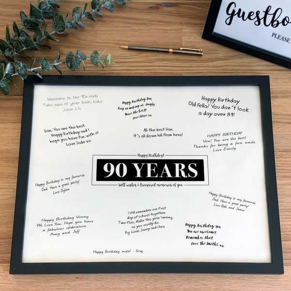 90 Years Signature Board Printable Sign Happy 90th Birthday Well Wishes and Treasured Memories of You, Ninety Years of Memories Keepsake