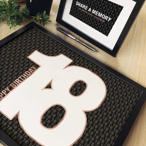 Rose Gold 18th Birthday Party Guest Book Alternative, Share A Memory Sign In, Number Shape 18 Happy Birthday Printable Decorations