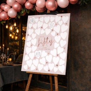 50th Birthday Sign Rose Gold Pink: 50 Things We Love About You Guest Message Board (Printable)