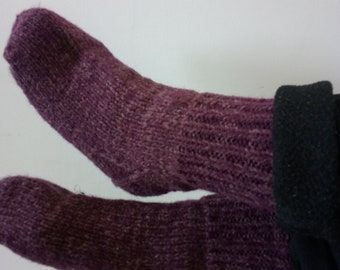 Thick Warm Medium Hand Knit Traditional Adult Wool Boot Socks Briggs and Little Yarn Grape