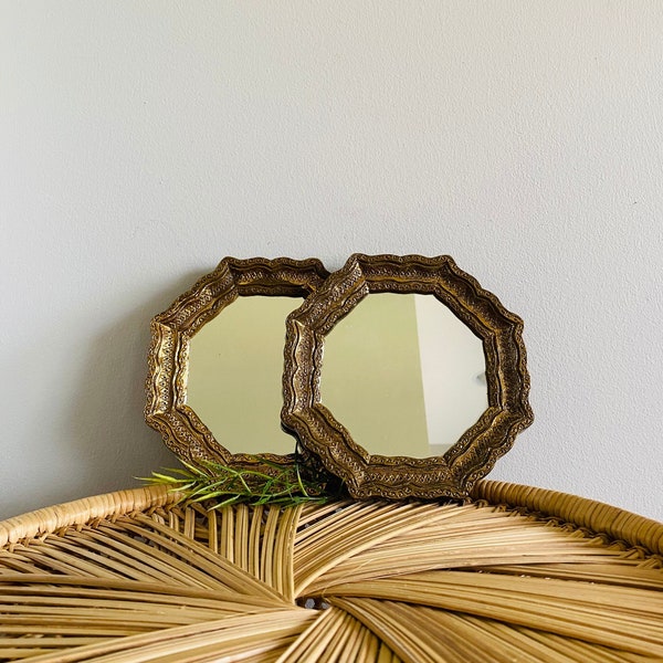 Paar Vintage Gold Holz Oktagon Spiegel Galerie Wand Mini Spiegel
