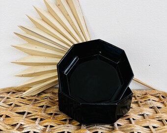 Set of 2 Black Geometric Glass Modern Vintage French Bowls