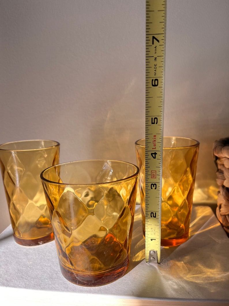 Set of 3 Amber Colored Imprint Glasses