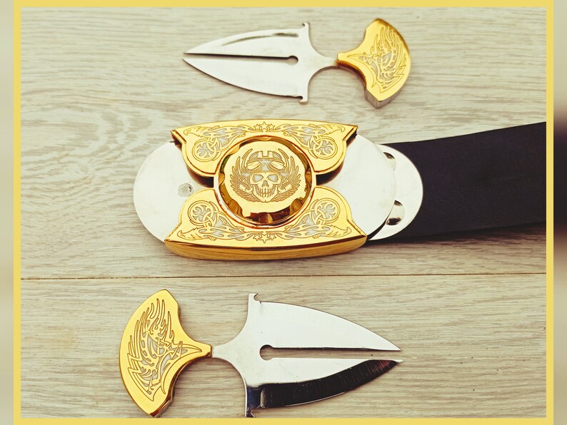 Buckle Belt with knives KEEPERBELT.\u0442\u043c Biker Belt Laser Engraving Brass Cognac Color Genuine Leather Belt Brass Buckle Belt