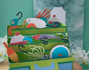 Tackle box fishing pop up card - birthday card