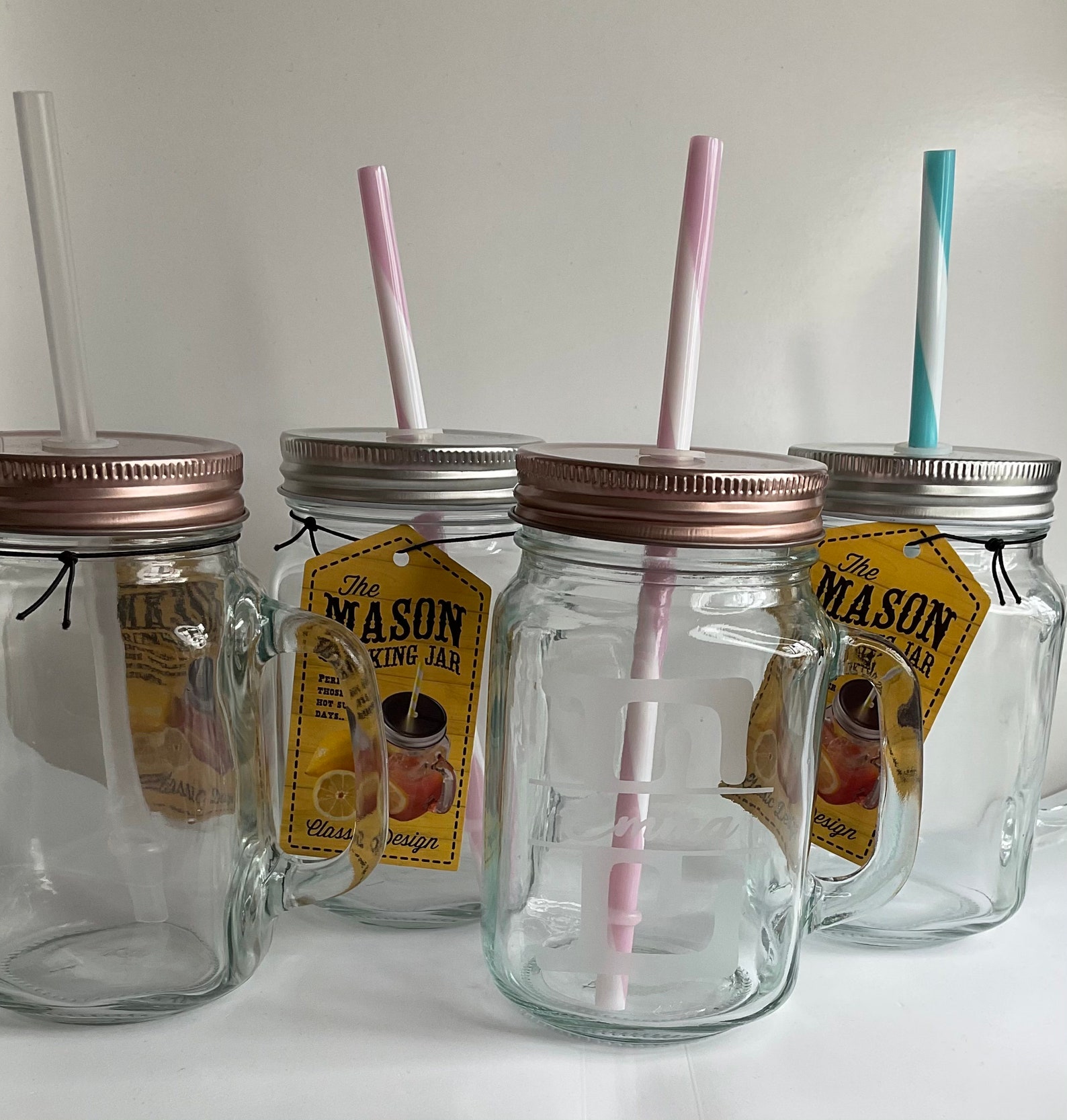 Jar glass with straw drinking jar glass with lid and straw Etsy