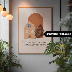 Jozua 24:15 kunst aan de muur | Boho christelijke schriftafdruk (digitale download)
