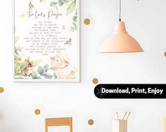 The Lord’s Prayer for Kids Print, Christian Nursery Wall Art, Sunday School Poster, Kids Bible Verse Printable, Prayer Room Decor PDF