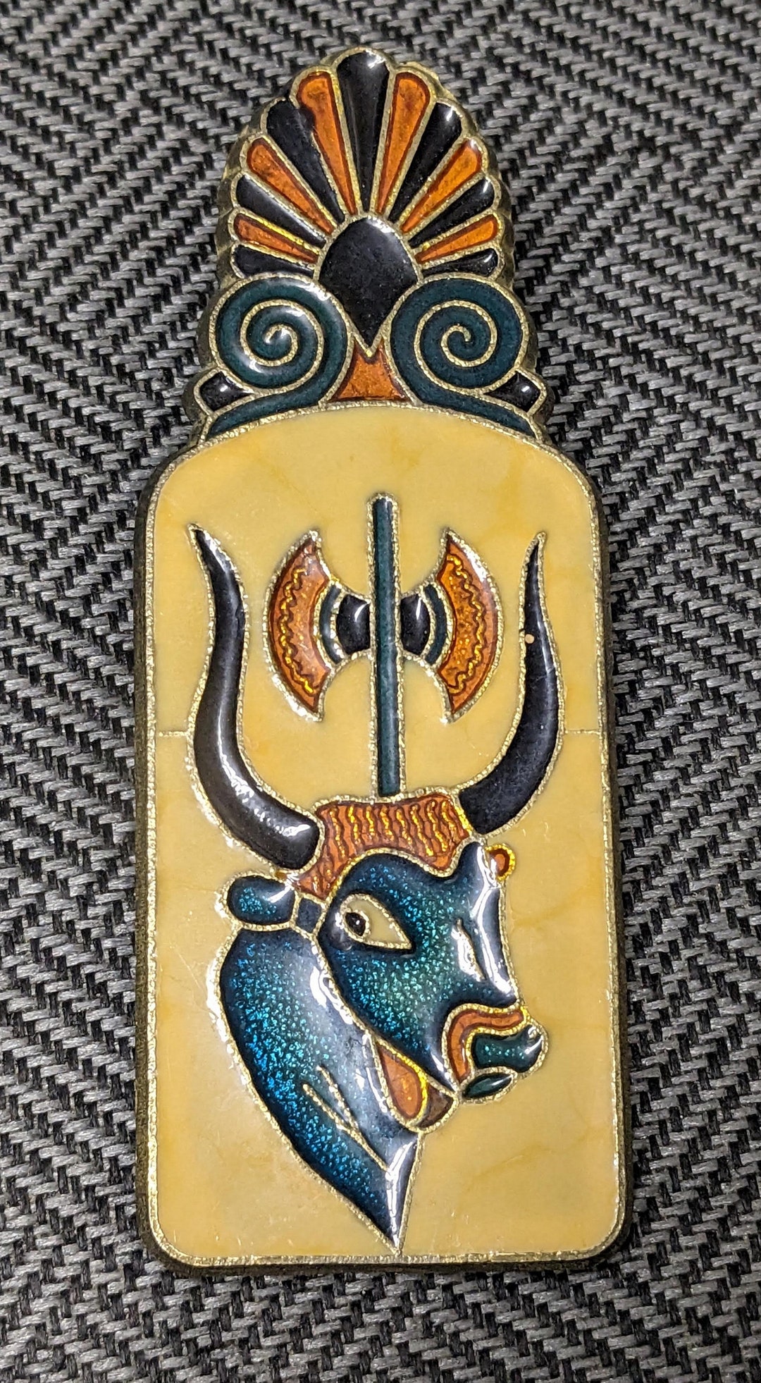 Vintage Greek Art Deco Heavy Enamel Cloisonné Solid Brass Paper Clip