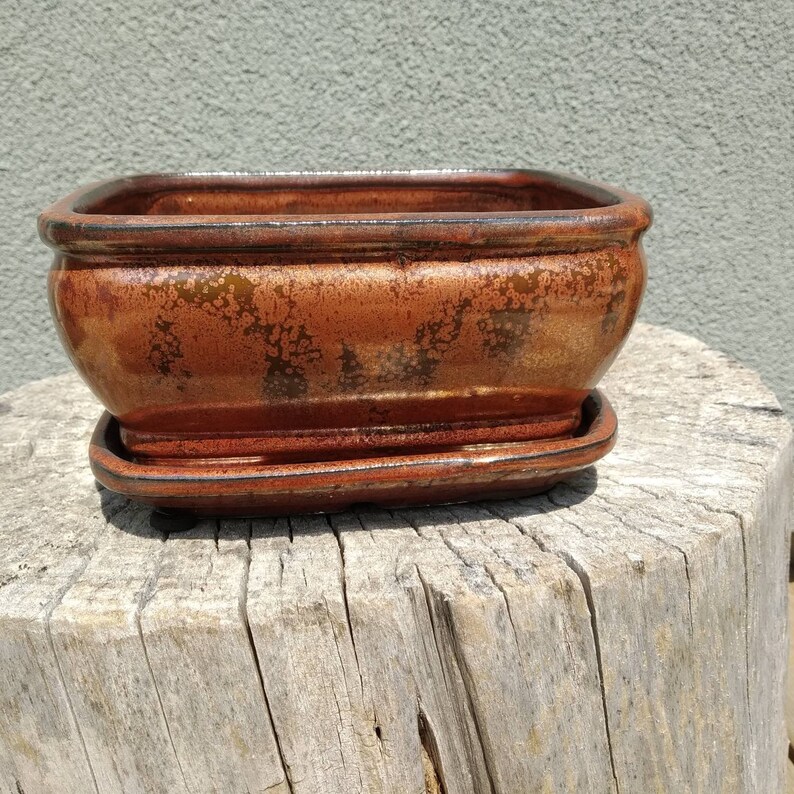 6 Glazed Ceramic Bonsai Pot w/attached humidity tray Etsy