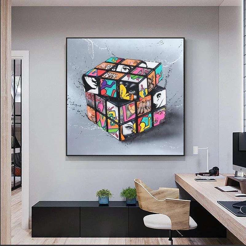 Graffiti Rubiks Cube Canvas Art Wall Art Print Picture Banksy Canvas Decor D93