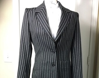 Yves Saint Laurent Women Two Piece Black Pant Suit, %90 Fleece Wool