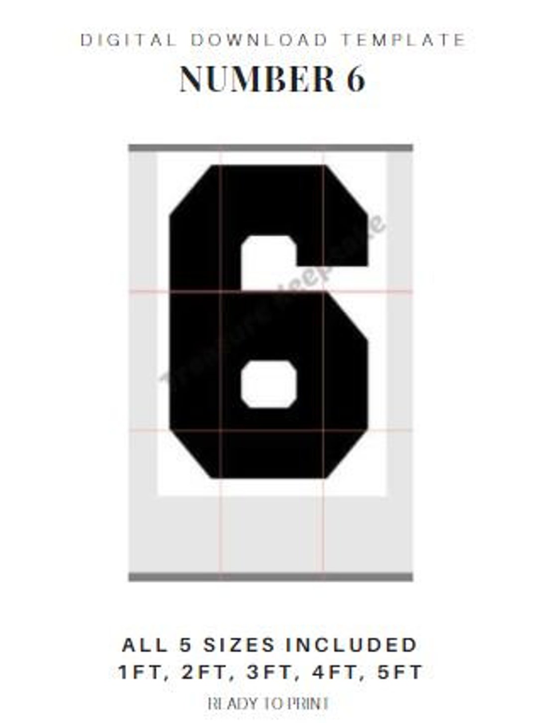 Number 6/digital Download Template/ PDF Files/ Instant Download/large