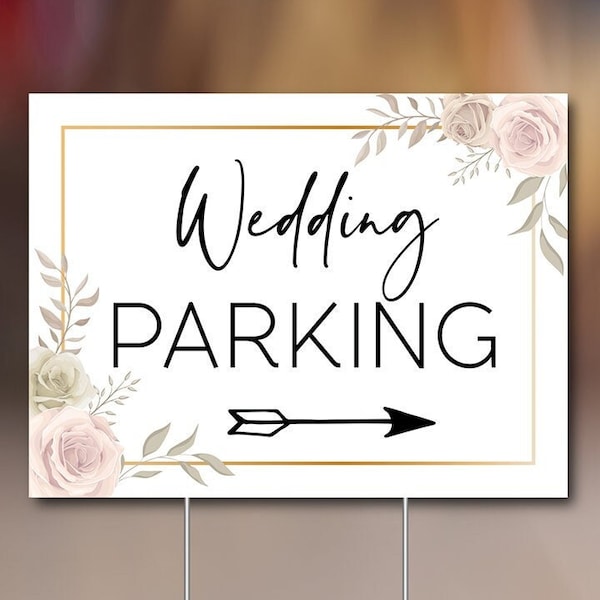 Wedding Parking | Wedding Directional Sign | Custom Wedding yard sign with Metal Stake
