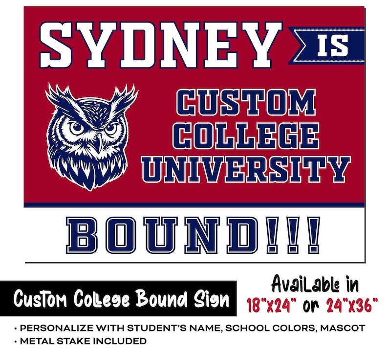Personalized College Yard Sign, College Bound Sign, Custom University ...