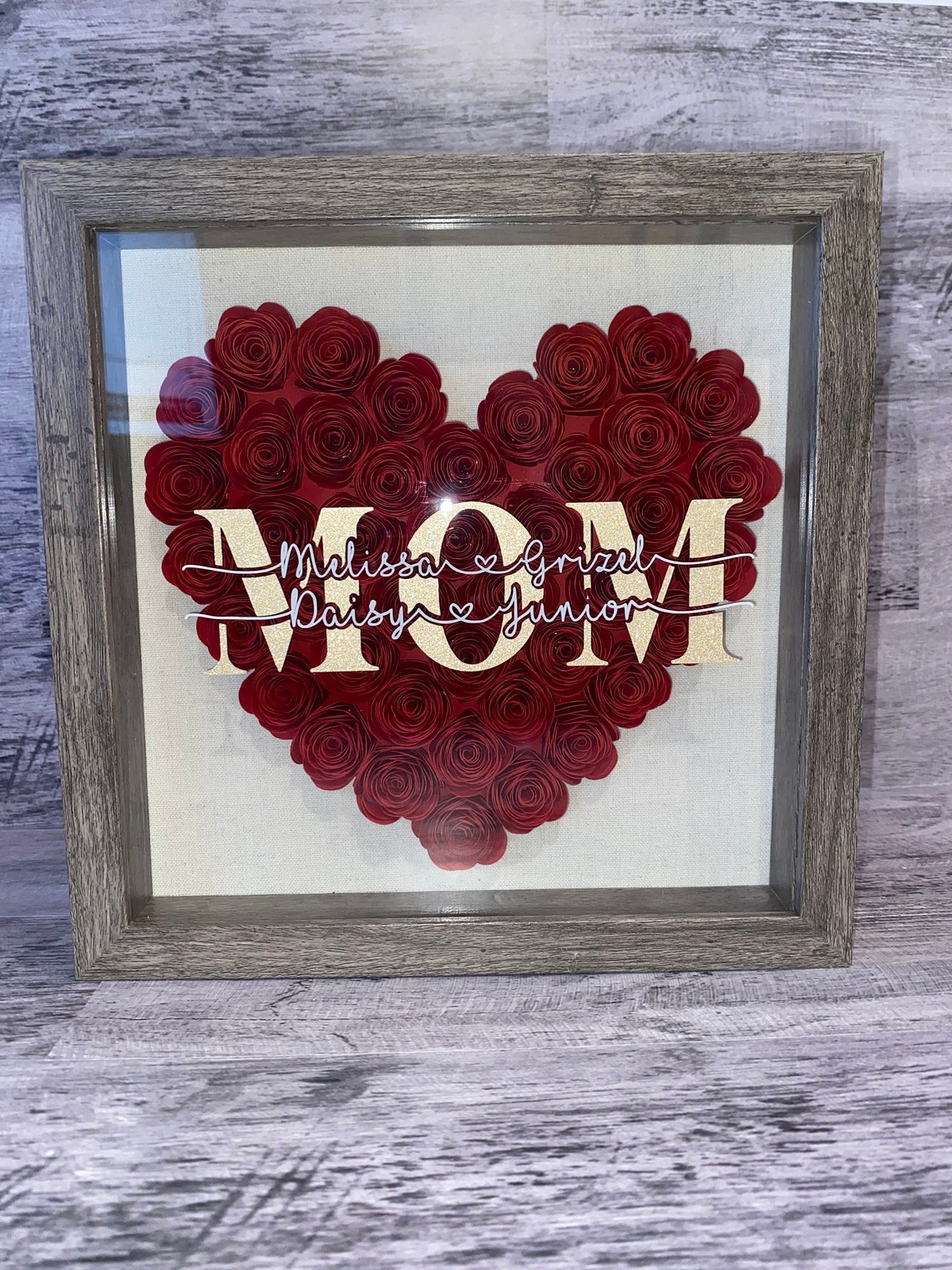 Personalized MOM shadow box with rose heart | Etsy