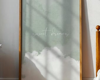 Sweet Dreams Sage Green Cloud Print: Bedroom Wall Decor, Calming Wall Art, Sage Green Wall Art Prints