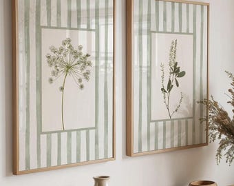 Sage Green Floral Wall Art Prints With Frame Option: Cottage Style Botanical Decor