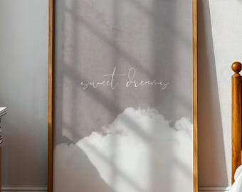 Sweet Dreams Beige Cloud Print: Bedroom Wall Decor, Calming Wall Art, Beige Bedroom Prints, Nursery Art