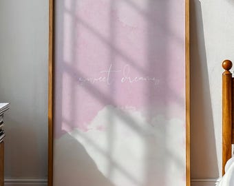 Sweet Dreams Pink Cloud Print: Bedroom Wall Decor, Calming Wall Art, Baby Pink Prints