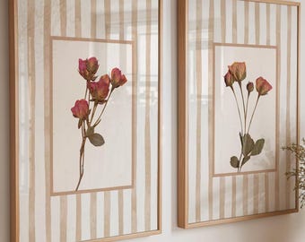 Burgundy Floral Wall Art Prints Set of 2: Cottage Style Botanical Decor