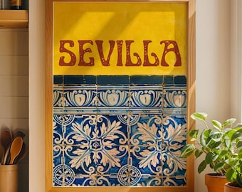 Seville Spain Tile Wall Art Print, Colourful Spanish Azulejos, Travel Photography, European Decor, Mediterranean style, Sevilla