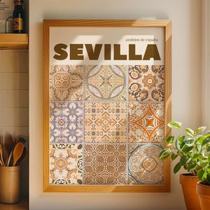 Seville Spain Tile Art Print: Beige Spanish Azulejos Photography