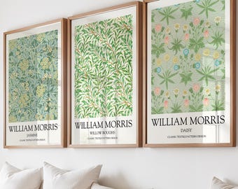 William Morris Green Prints Set of 3: Vintage Floral Wall Art, Jasmine Print, Willow Boughs, Daisy Wall Decor