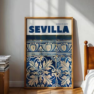 Seville Spain Tile Wall Art Print: Blue Spanish Azulejos, European Decor