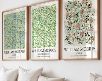 William Morris Green Prints Set of 3: Vintage Floral Wall Art, Jasmine Print, Willow Boughs