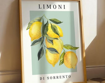 Limoni di Sorrento, Lemons Wall Art Print, Citrus Fruit Home Decor, Mediterranean Art, Kitchen decor