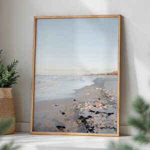 Coastal home decor Neutral beach landscape print Calm ocean wall art Coastal wall prints Neutral colors beach art for living room