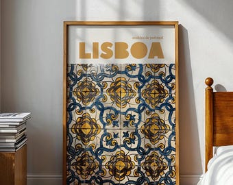 Lisbon Portugal Tile Wall Art Print, Colourful Portuguese Azulejos, Travel Photography, European Decor, Summer Home Style, Lisboa, yellow