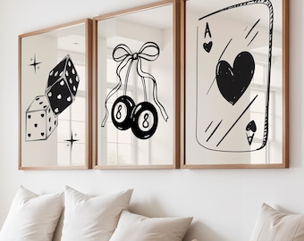 Lucky Prints, Wall Art, 8 Pool Ball Print, Ace Playing Card Print, Lucky You Wall Art, Dice Print